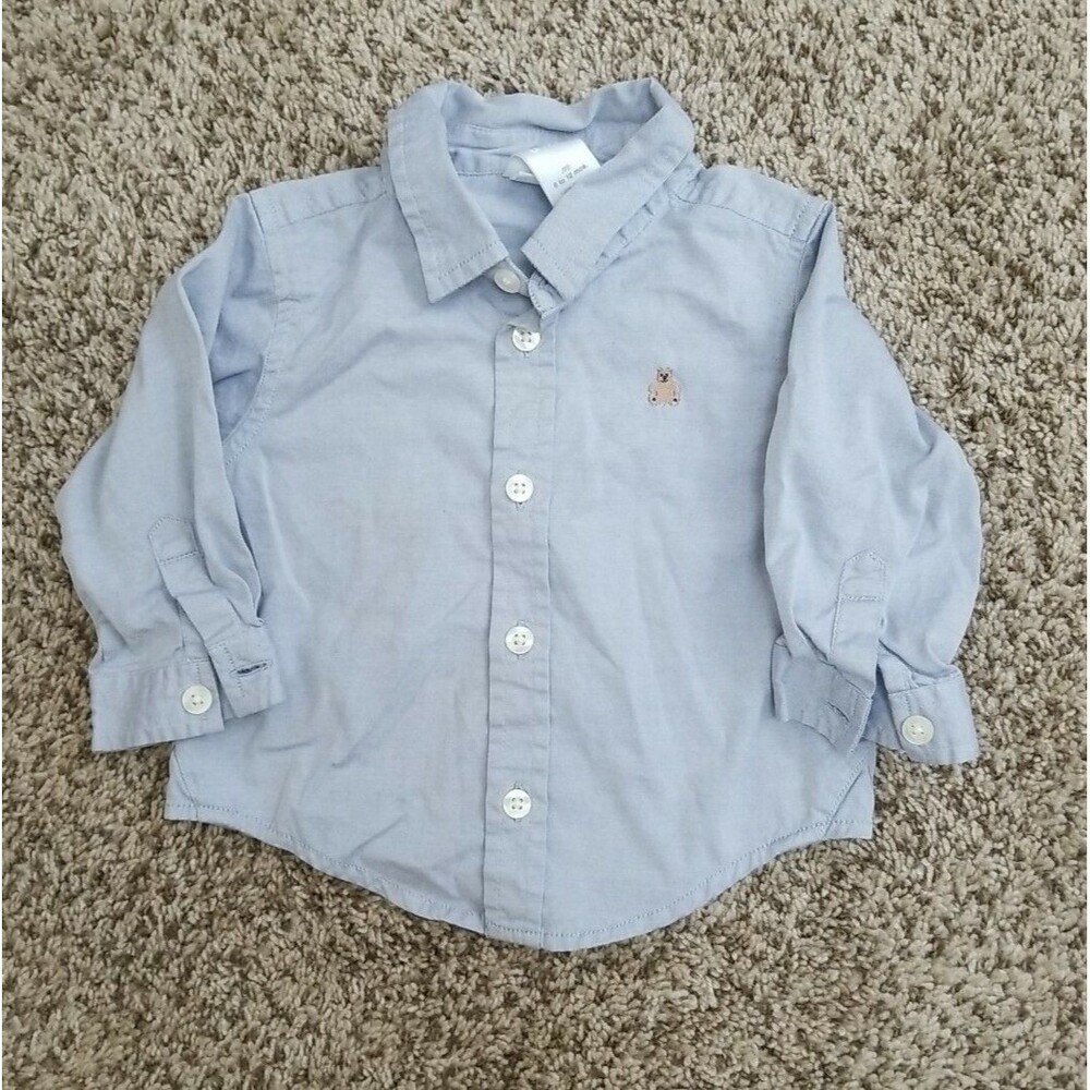 boy's gap 6-12 month button collared long sleeve shirt light jean color